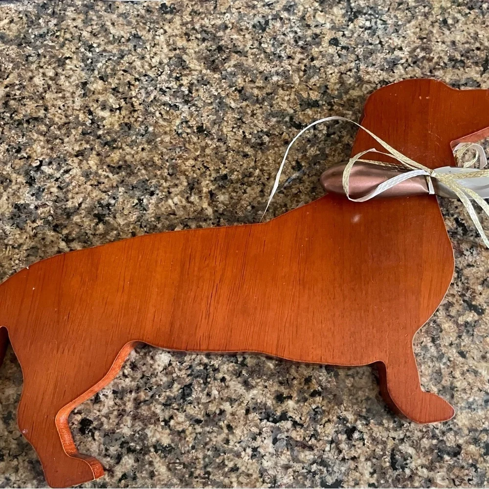 Dachshund Dog Dinner Wooden Charcuterie Platter with Brandani Inox Cheese Knife.